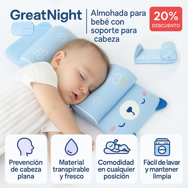 GreatNight | Almohada para bebe con soporte para cabeza 🌟
