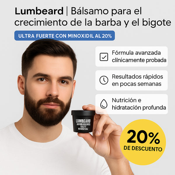 LumBeard | Bálsamo para el crecimiento de la barba y el bigote ultra fuerte (minoxidil al 20%)