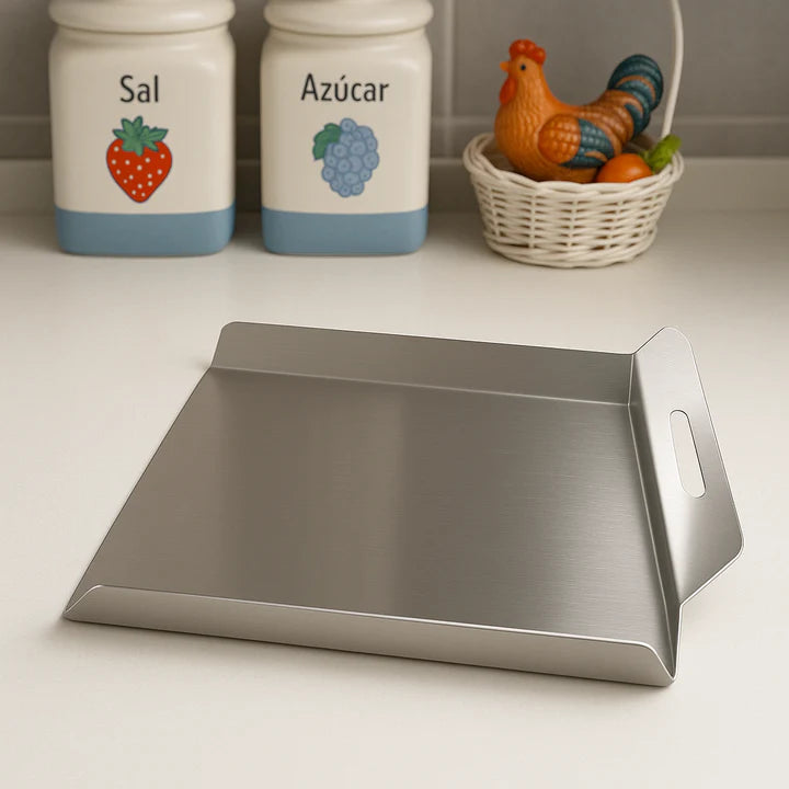 COMBO CutTable® | Tabla para picar de acero inoxidable 48 x 38 cm + Recogedor de alimentos 👨‍🍳