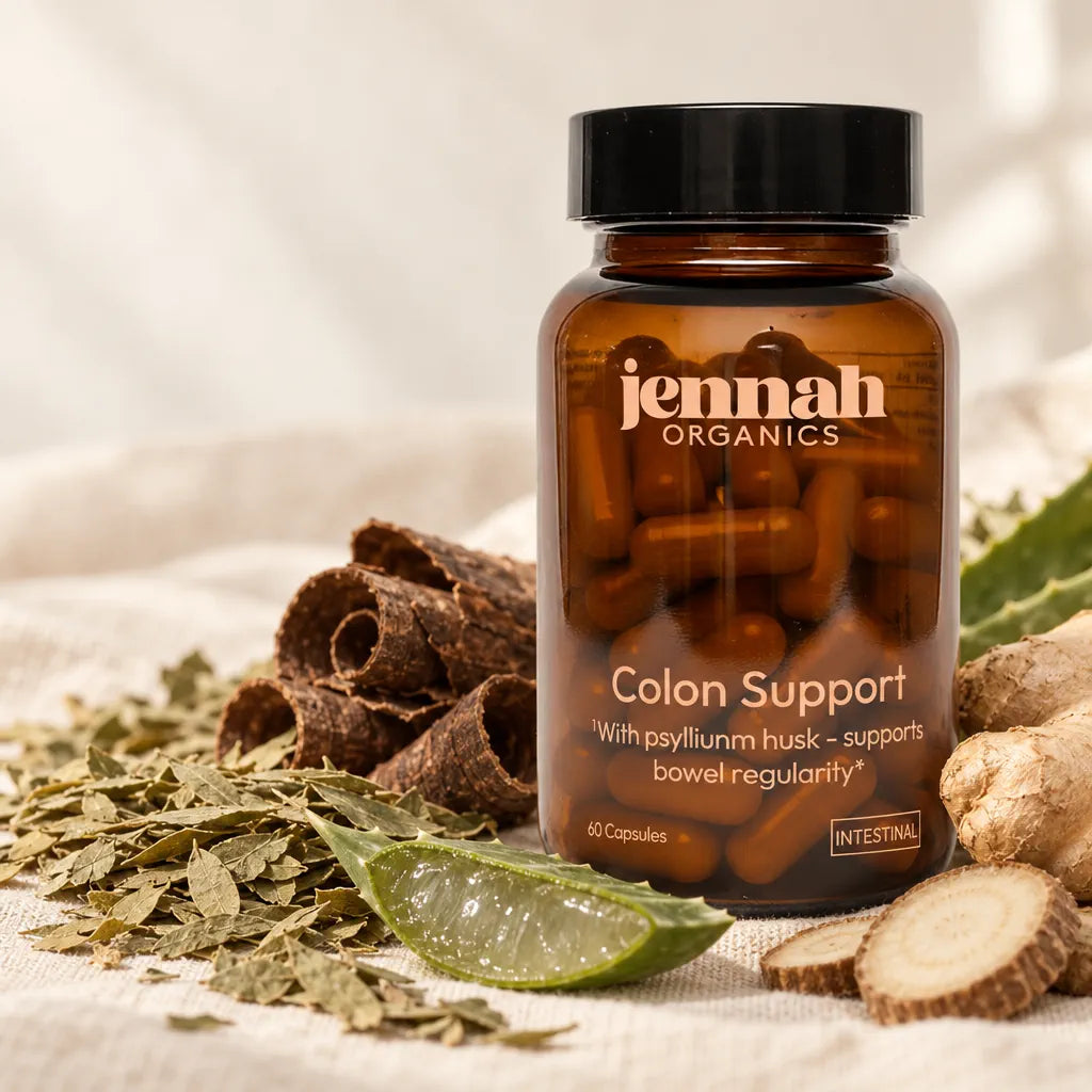 Frasco de Jennah con sen, cáscara sagrada, aloe vera, jengibre y bardana
