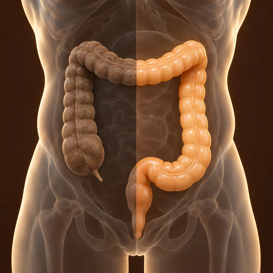 Ilustración del colon antes y después de la limpieza