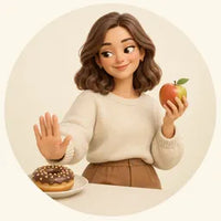 Personaje 3D que deja el donut y elige fruta