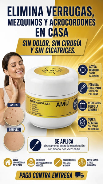 Crema Amu eliminador de verrugas, lunares, mexquinos, piojos y acrocordones